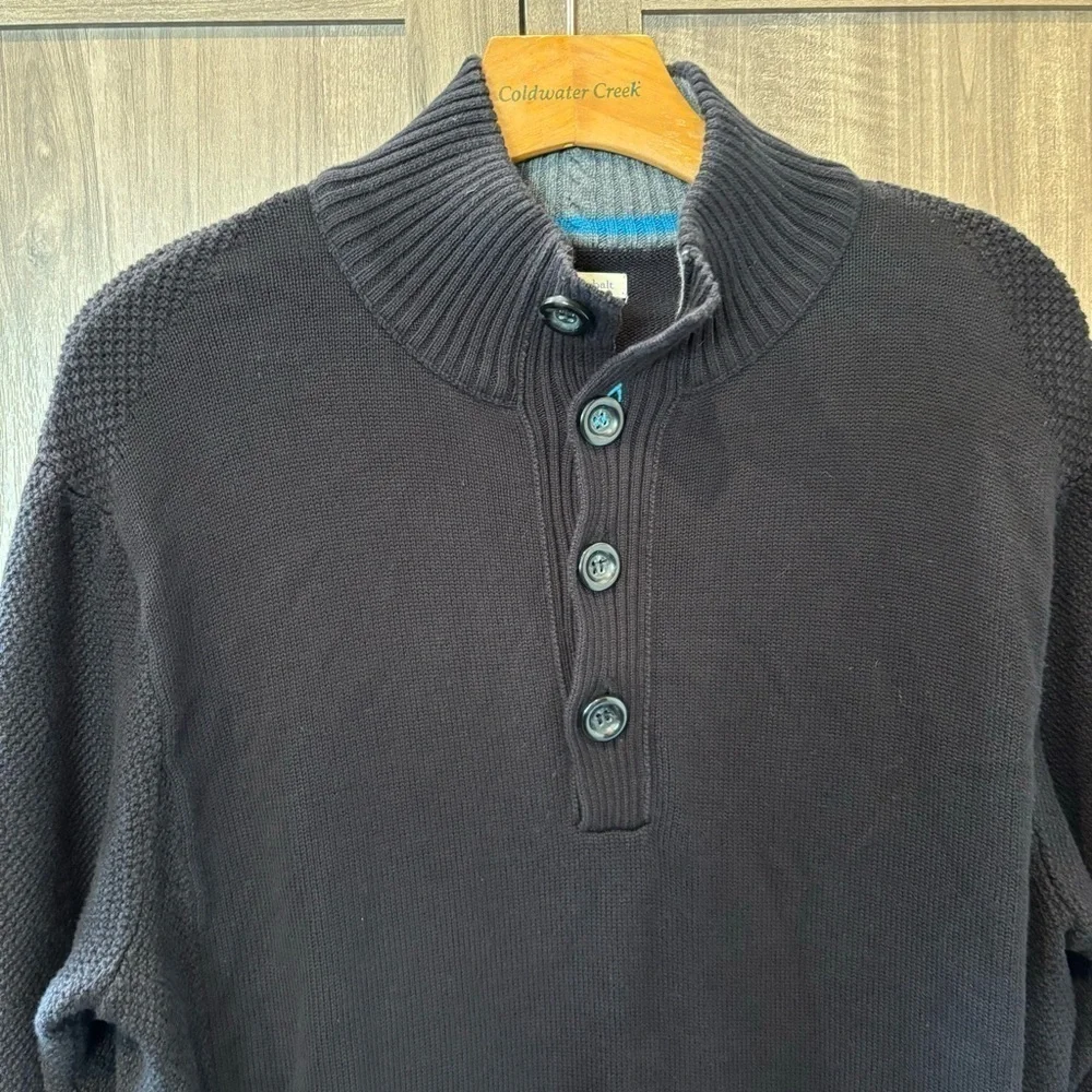 Carbon 2 Cobalt Men’s Large Sweater Mock Neck Henley Black